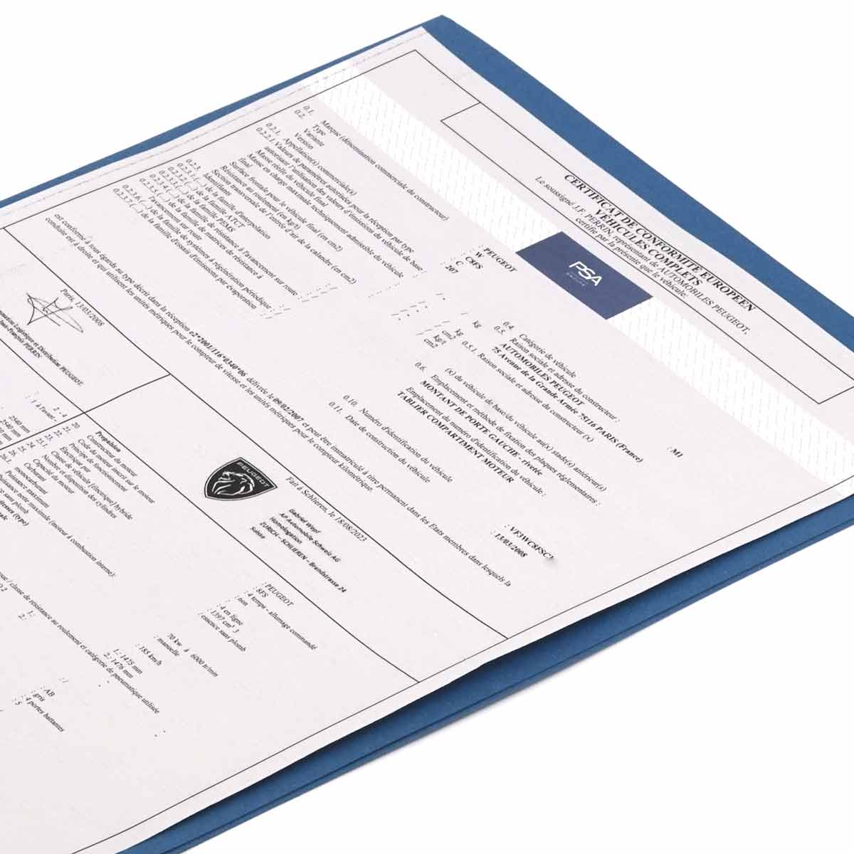 Papéis COC para Peugeot (Certificado de Conformidade)